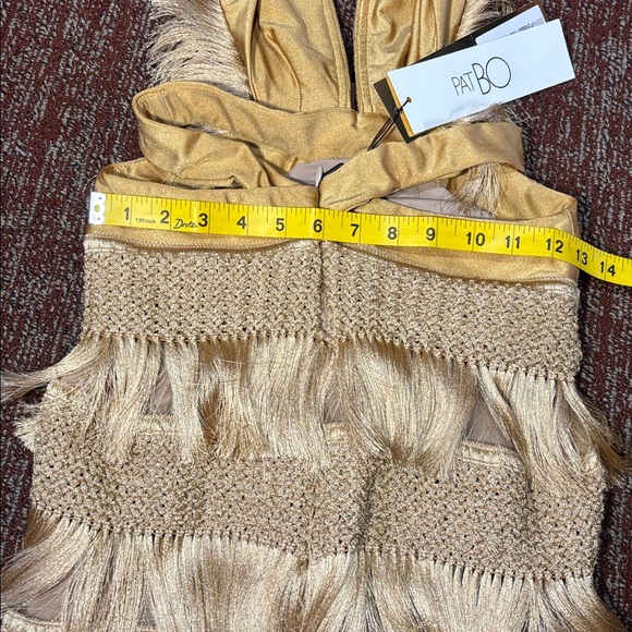 NWT PatBo Fringe plunging mini dress in Almond Womens 4 - Picture 10 of 12